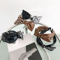 Leopard Bow Pu Leather Stitching Headband main image 5