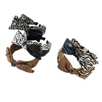 Leopard Bow Pu Leather Stitching Headband main image 3