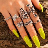 Creative Fashion Retro Alloy Hollow Flower Butterfly Joint Ring 7-piece Ring main image 1