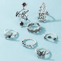Creative Fashion Retro Alloy Hollow Flower Butterfly Joint Ring 7-piece Ring main image 5