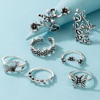 Creative Fashion Retro Alloy Hollow Flower Butterfly Joint Ring 7-piece Ring main image 6