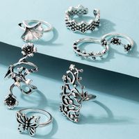 Creative Fashion Retro Alloy Hollow Flower Butterfly Joint Ring 7-piece Ring main image 7