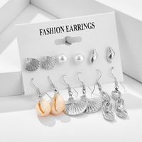 Retro Ocean Beach Style Silver Shell Conch Pearl Scallop Earring Set main image 3