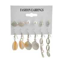 Retro Ocean Beach Style Silver Shell Conch Pearl Scallop Earring Set main image 5