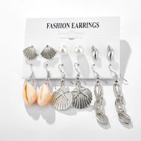 Retro Ocean Beach Style Silver Shell Conch Pearl Scallop Earring Set main image 6