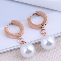 Korean Fashion Titanium Steel Simple Pearl Earrings main image 2