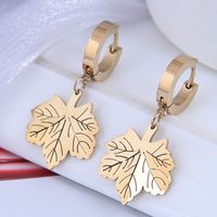 Korean Fashion Titanium Steel Simple Cute Maple Leaf Earrings sku image 1