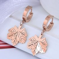 Korean Fashion Titanium Steel Simple Cute Maple Leaf Earrings sku image 2