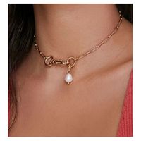 Golden Box Chain Pearl Pendant Necklace main image 2