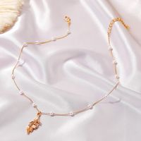 Einfache Perlenblatt Anhänger Halskette main image 3