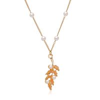 Simple Pearl Leaf Pendant Necklace sku image 1