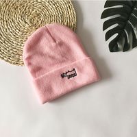 Cartoon Puppy Winter New Wild Embroidery Couples Woolen Hat Outdoor Cold-proof Knitted Hat sku image 1
