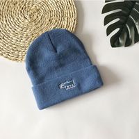 Cartoon Puppy Winter New Wild Embroidery Couples Woolen Hat Outdoor Cold-proof Knitted Hat sku image 2