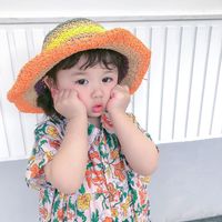 القش قبعة الصيف شاطئ صغير الطازجة اليابانية واقية من الشمس الطفل قبعة صياد الكورية الأزياء الوالدين والطفل قوس قزح قبعة الجملة Nihaojewelry sku image 1