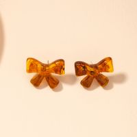 S925 Silver Needle Korean Retro Resin Amber Bow Earrings main image 2