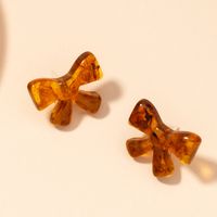 S925 Silver Needle Korean Retro Resin Amber Bow Earrings main image 3