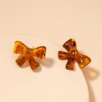 S925 Silver Needle Korean Retro Resin Amber Bow Earrings main image 4