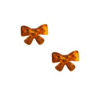 S925 Silver Needle Korean Retro Resin Amber Bow Earrings main image 6