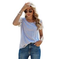 Short Sleeve T-shirts Patchwork Lace Casual Solid Color main image 3