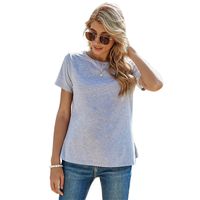 New Solid Color Hedging Loose Round Neck Back Lace Short Sleeve T-shirt main image 3