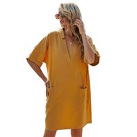 Solid Color V-neck Akimbo A-line Casual Loose Short-sleeved Dress main image 6