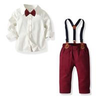 Solid Color Long-sleeved Shirt Red Trousers Four-piece Suit sku image 2