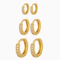 1 Pair Simple Style Geometric Round Inlaid Zircon Copper 18k Gold Plated Hoop Earrings main image 2