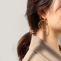 Retro Double Ring Gold Earrings main image 5