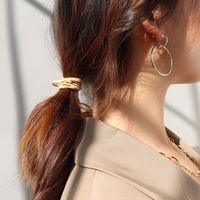 Retro Double Ring Gold Earrings main image 4