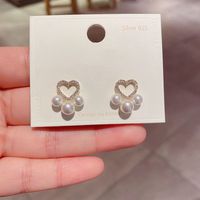 Fashion Pearl Zircon Micro-inlaid Heart-shaped Earrings main image 5