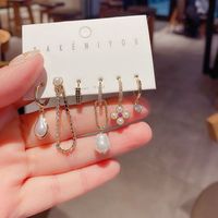 Retro Diamond Imitation Baroque Pearl Earrings Set main image 5