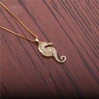 Micro-inlaid Zircon Seahorse Pendant Necklace main image 2