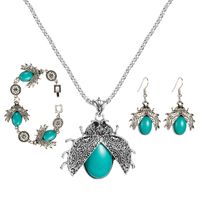 Retro Ethnic Style Seven-star Ladybug Turquoise Three-piece Suit Bracelet Earrings Necklace sku image 1