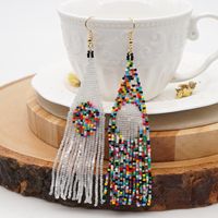 Bohemian Rice Beads Woven Tassel Earrings sku image 1