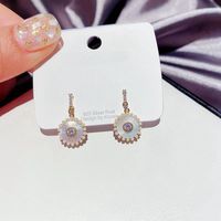 Diamond-studded Natural Shell Circle Earrings sku image 1