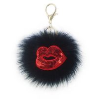 Reflective Sequins Red Lips Fur Ball Keychain main image 6