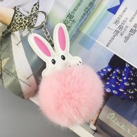 New Cute Pu Rabbit Fur Ball Keychain main image 3