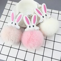New Cute Pu Rabbit Fur Ball Keychain main image 4