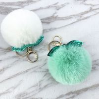 New Shiny Pu Leaves Imitation Rex Rabbit Fur Ball Keychain main image 3