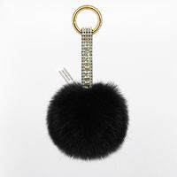 Diamond-studded Leather Plush Ball Keychain main image 2