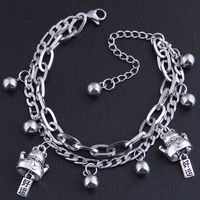 Simple Stainless Steel Beads Lucky Cat Double-layer Bracelet main image 1
