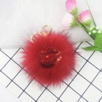 Reflective Sequins Red Lips Fur Ball Keychain sku image 3