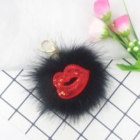 Reflective Sequins Red Lips Fur Ball Keychain sku image 5