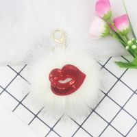 Reflective Sequins Red Lips Fur Ball Keychain sku image 6