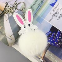 New Cute Pu Rabbit Fur Ball Keychain sku image 2