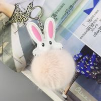New Cute Pu Rabbit Fur Ball Keychain sku image 3