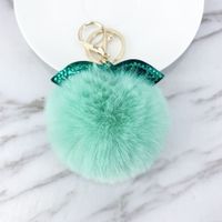 New Shiny Pu Leaves Imitation Rex Rabbit Fur Ball Keychain sku image 4