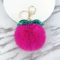 New Shiny Pu Leaves Imitation Rex Rabbit Fur Ball Keychain sku image 6