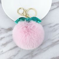 New Shiny Pu Leaves Imitation Rex Rabbit Fur Ball Keychain sku image 2