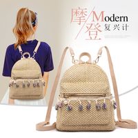 Fringed Straw Woven Backpack main image 1